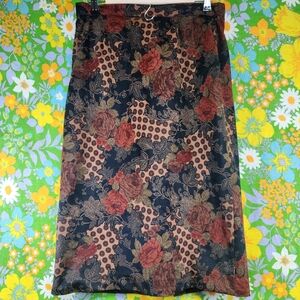 Vintage 80s Dark Academia Floral Midi Skirt